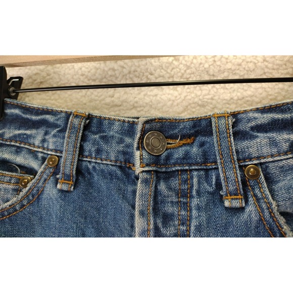 Free People‎ Denim Cutoff Shorts Blue Frayed Hem Button Fly Women Size 25 - Picture 3 of 13